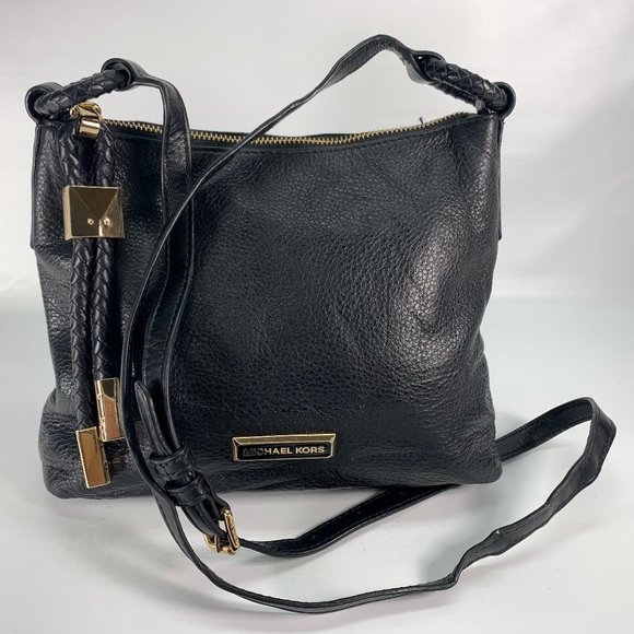 Michael Kors Handbags - Michael Kors Black Pebbled Leather Small Braided Zipper Crossbody Bag